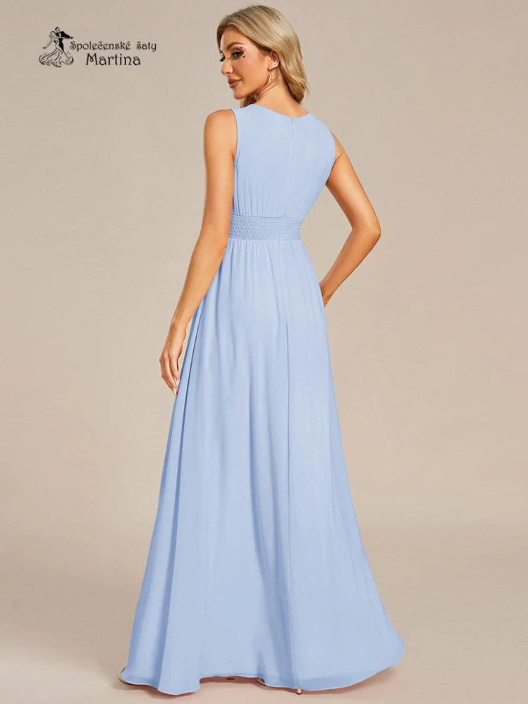 Ledově modré společenské šaty "Cherry" s lodičkovým výstřihem