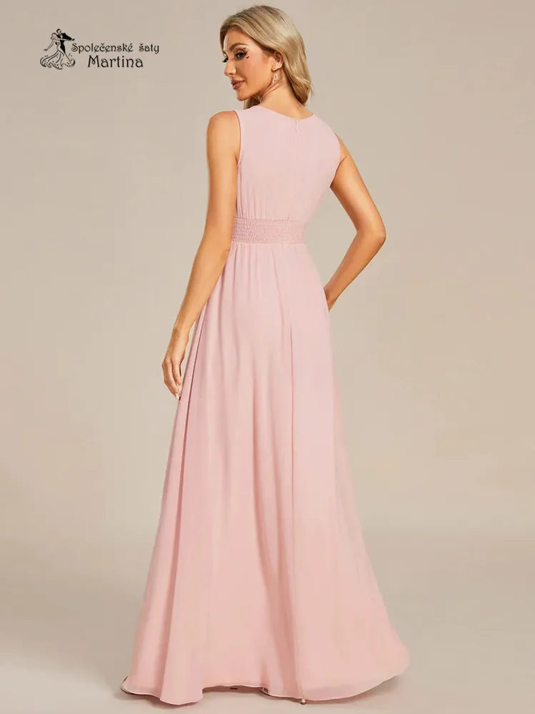 Růžové společenské šaty "Cherry" s lodičkovým výstřihem