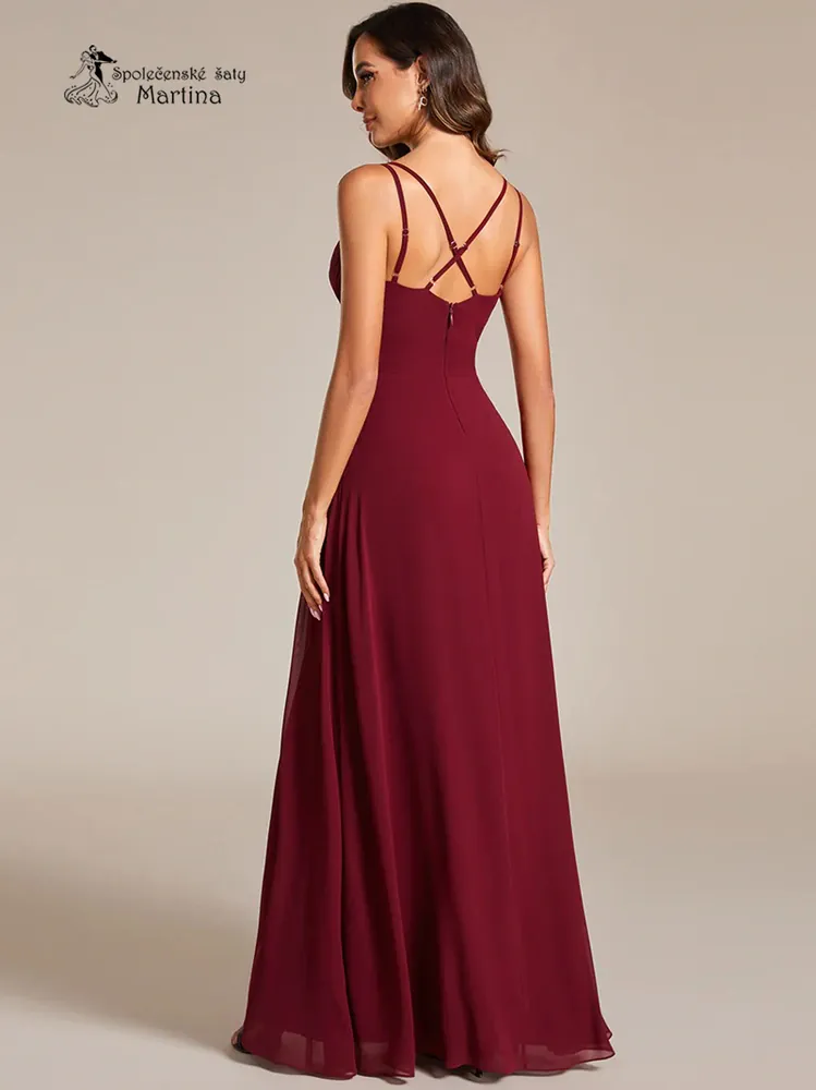 Vínové dlouhé šaty "Haeven" s kříženými ramínky na zádech
