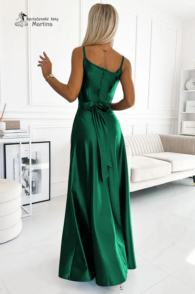 Smaragdové saténové šaty "Juliet" na tenká ramínka