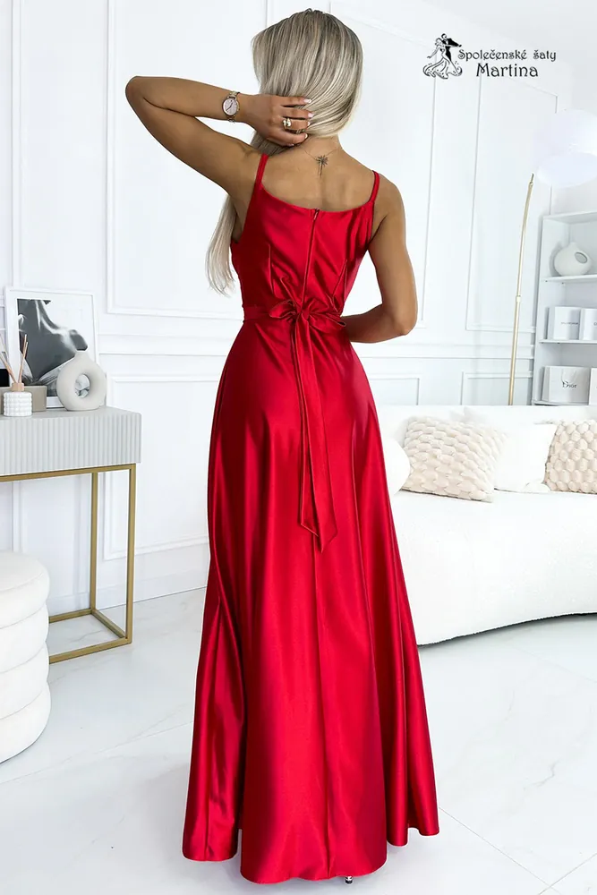 Červené saténové šaty "Juliet" na tenká ramínka