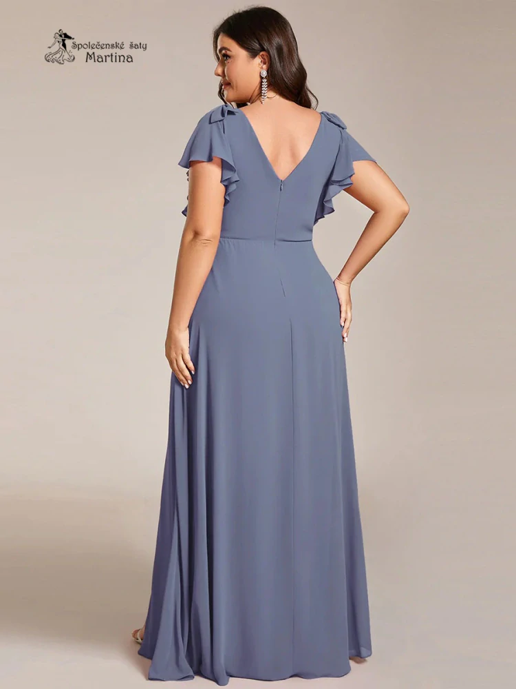 XXL dusty navy šifonové šaty "Simone" pro družičku či svatebního hosta