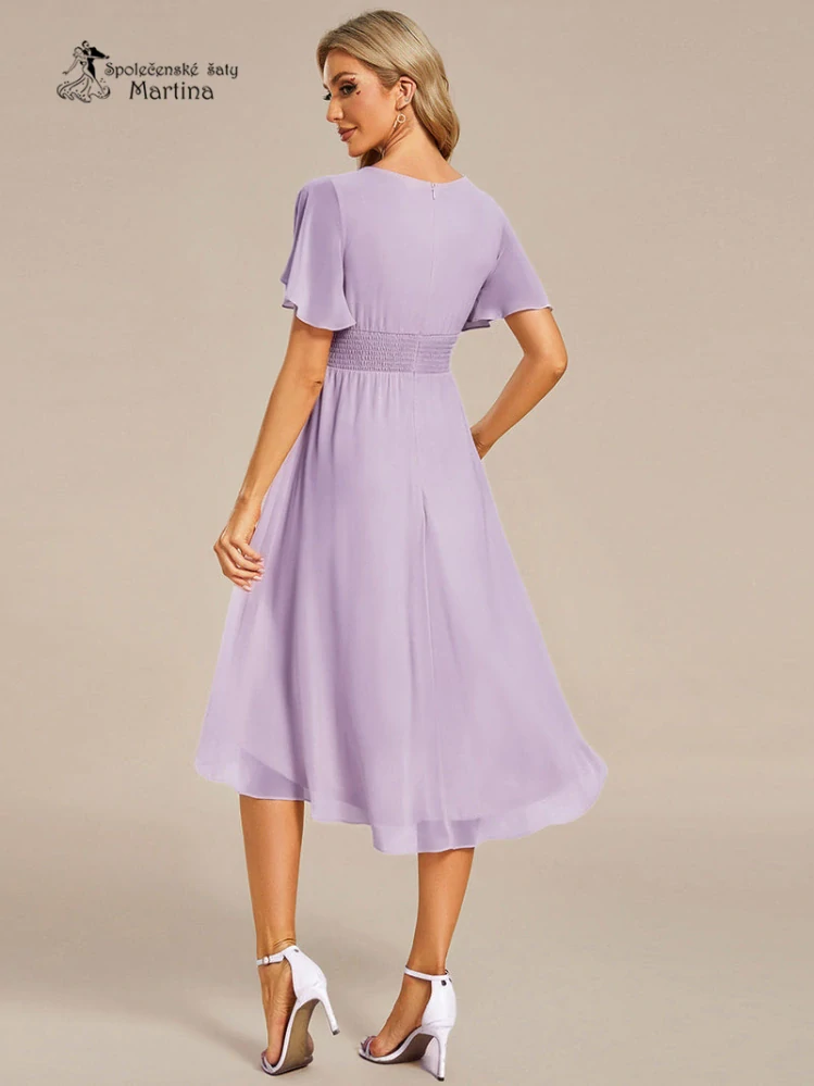 Jednoduché lila šifonové šaty po kolena "Lola" s krátkým rukávem