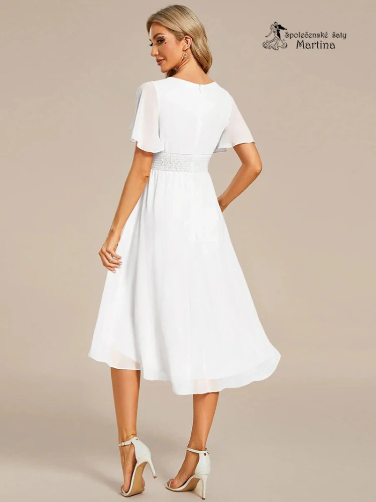 Jednoduché bílé šifonové šaty po kolena "Lola" s krátkým rukávem