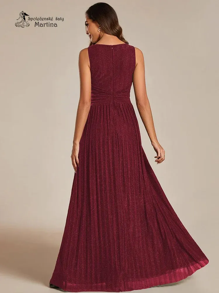 Vínové dlouhé společenské šaty "Astrid" z jemné žebrované látky
