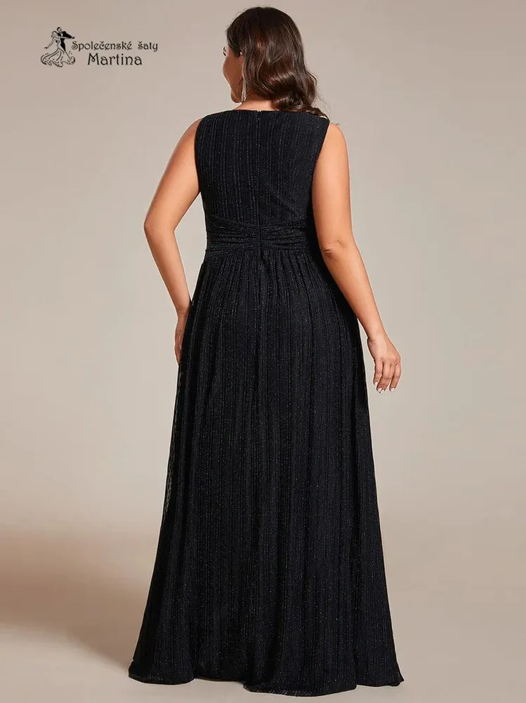 Černé XXL dlouhé společenské šaty "Astrid" z jemné žebrované látky