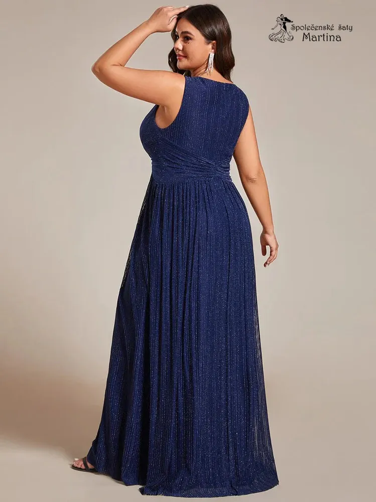 Tmavě modré XXL dlouhé společenské šaty "Astrid" z jemné žebrované látky