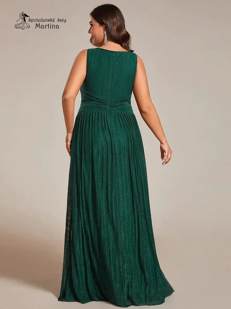 Tmavě zelené XXL dlouhé společenské šaty "Astrid" z jemné žebrované látky