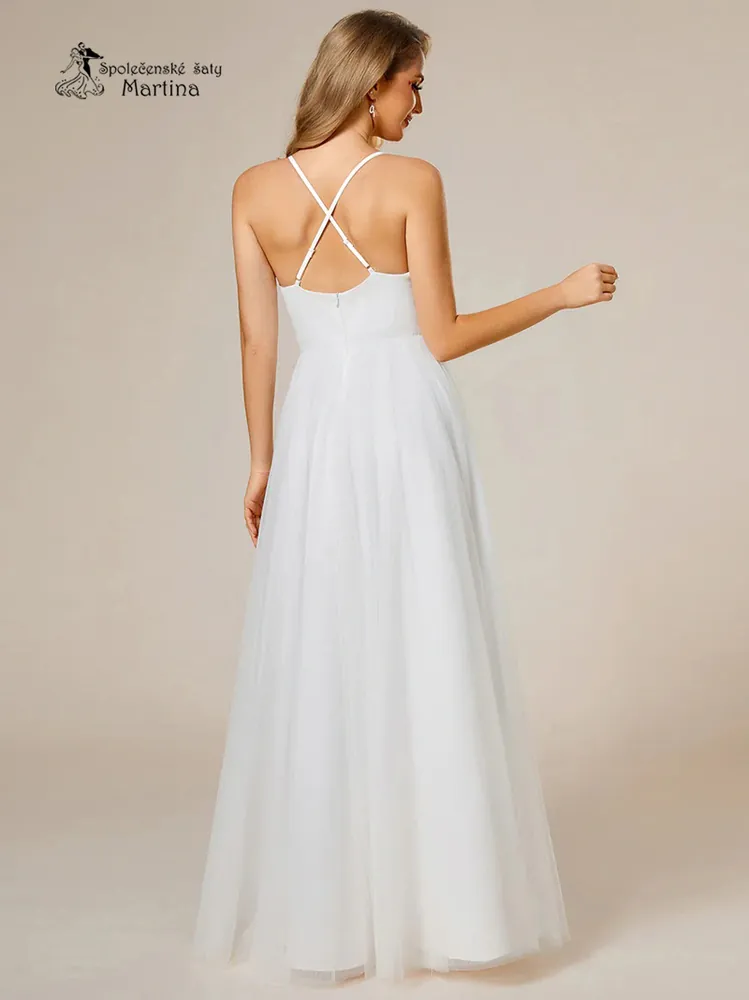 Svatební šaty na tenká ramínka s krajkovým přehozem "Laverne"