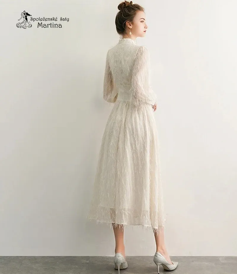 Extravagantní popůlnoční krémové šaty "Modesty" - vel. 32