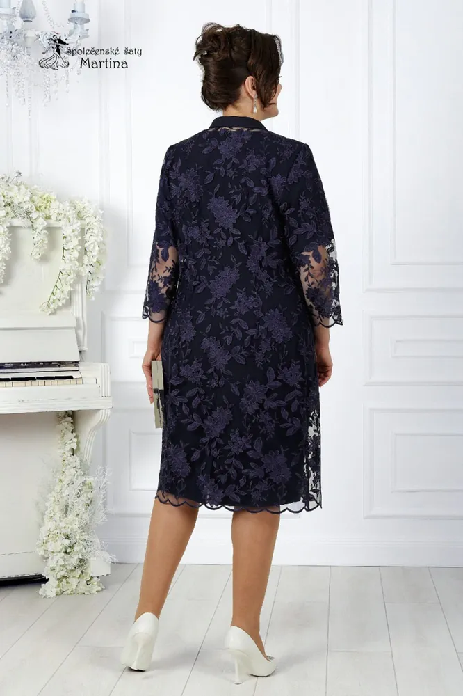 Tmavě modré pouzdrové šaty s krajkovým kardiganem "Tristy" 