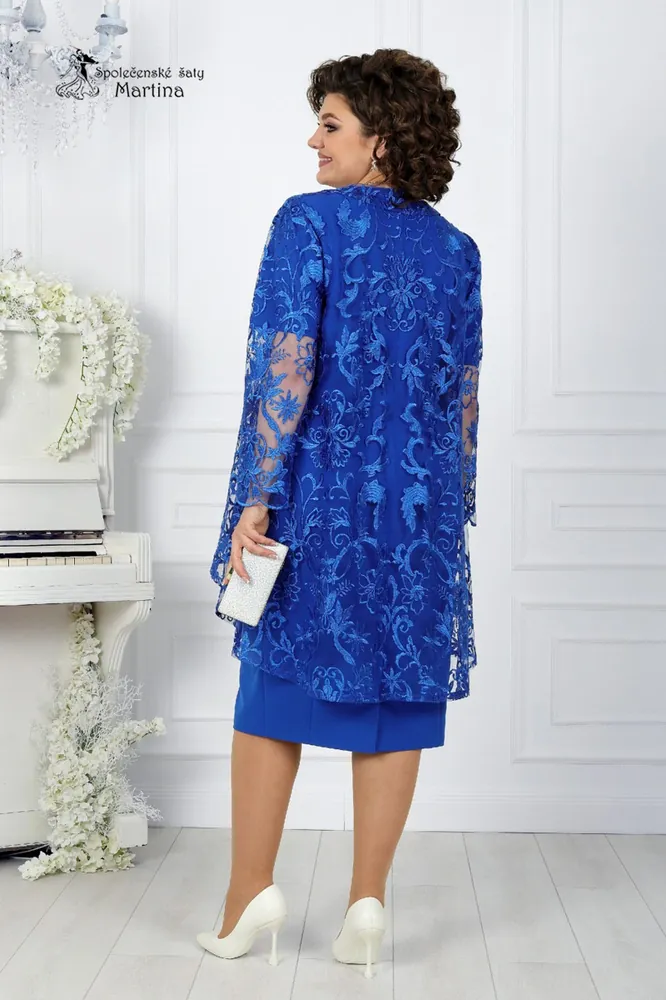 Královsky modré pouzdrové šaty s krajkovým kardiganem "Dominique" 