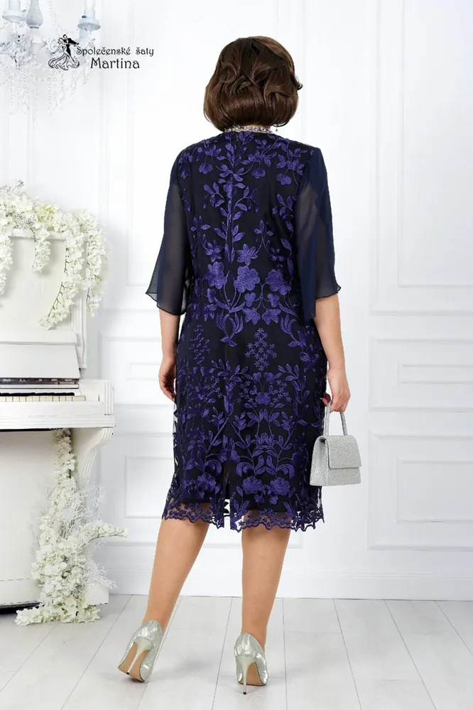 Tmavě modré pouzdrové šaty "Julianna" s netopýřími šifonovými rukávy 