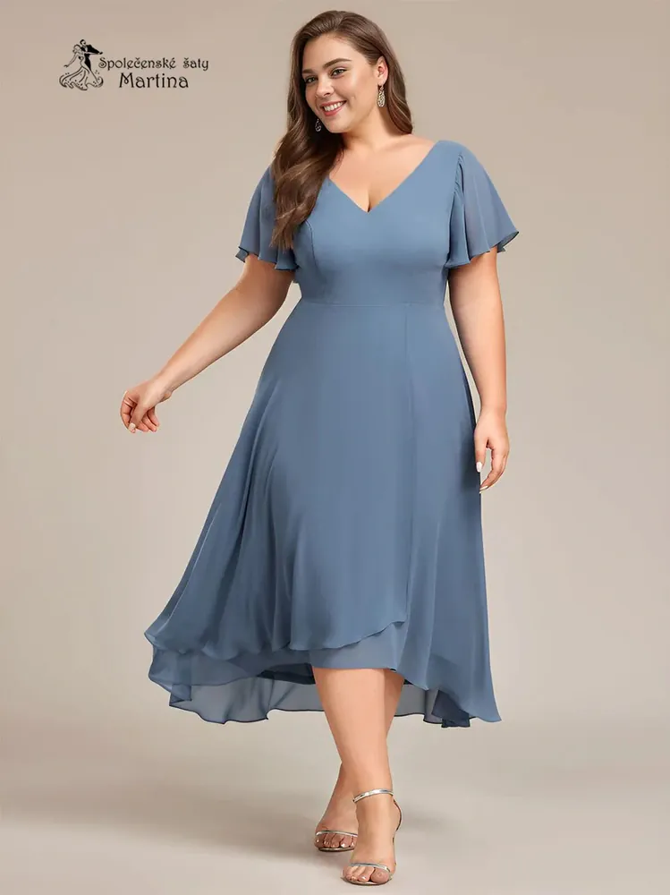 Midi staromodré XXL asymetrické šaty s volným rukávem "Maisie"