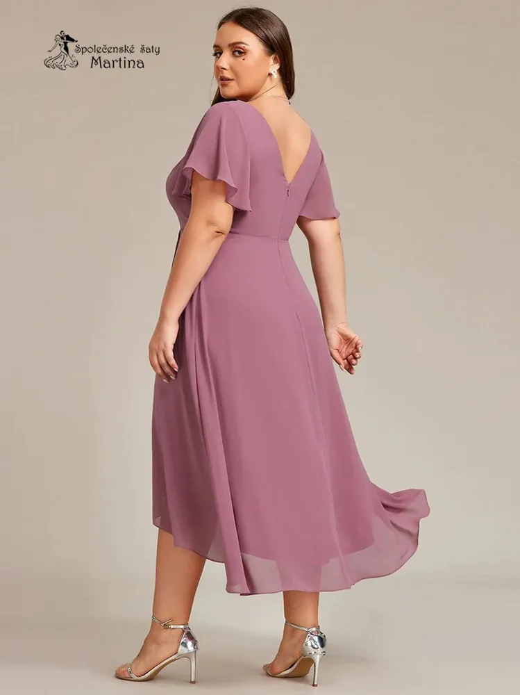 Midi starorůžové XXL asymetrické šaty s volným rukávem "Maisie"