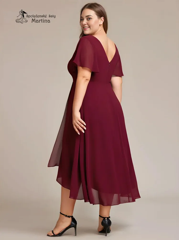 Midi vínové asymetrické šaty s volným rukávem "Maisie" - vel. 50