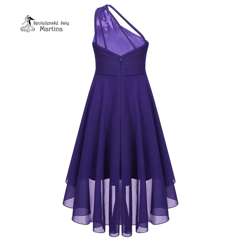 Tmavě fialové asymetrické dívčí šaty "Nikolka" na jedno rameno 6-16 let