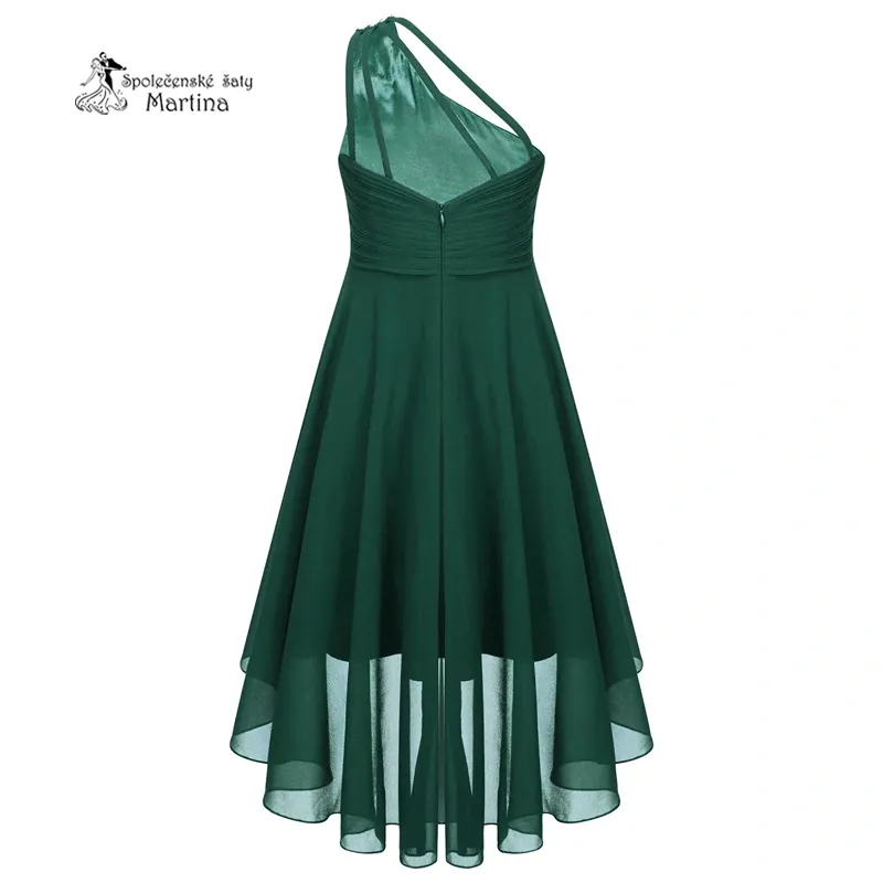 Lahvově zelené asymetrické dívčí šaty "Nikolka" na jedno rameno - vel. 12