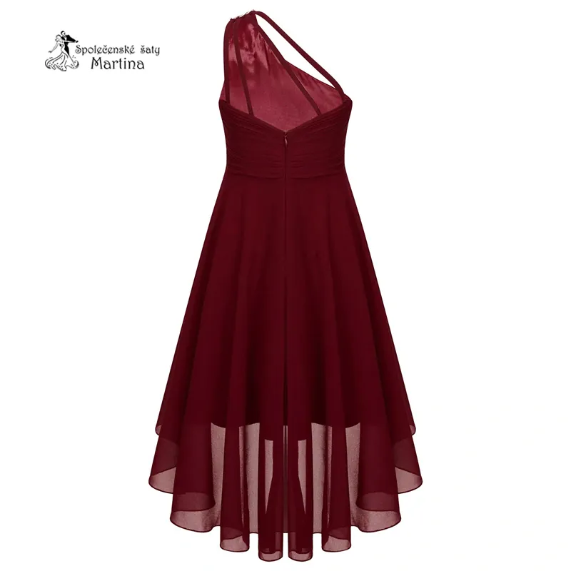 Vínové asymetrické dívčí šaty "Nikolka" na jedno rameno - vel. 8