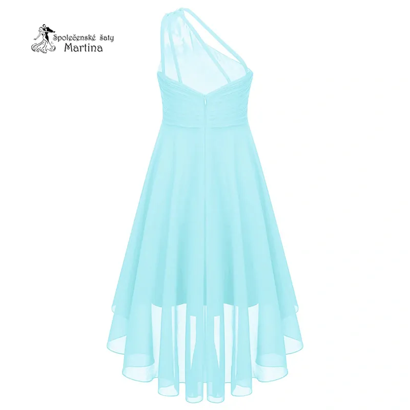 Světle modré asymetrické dívčí šaty "Nikolka" na jedno rameno 6-16 let