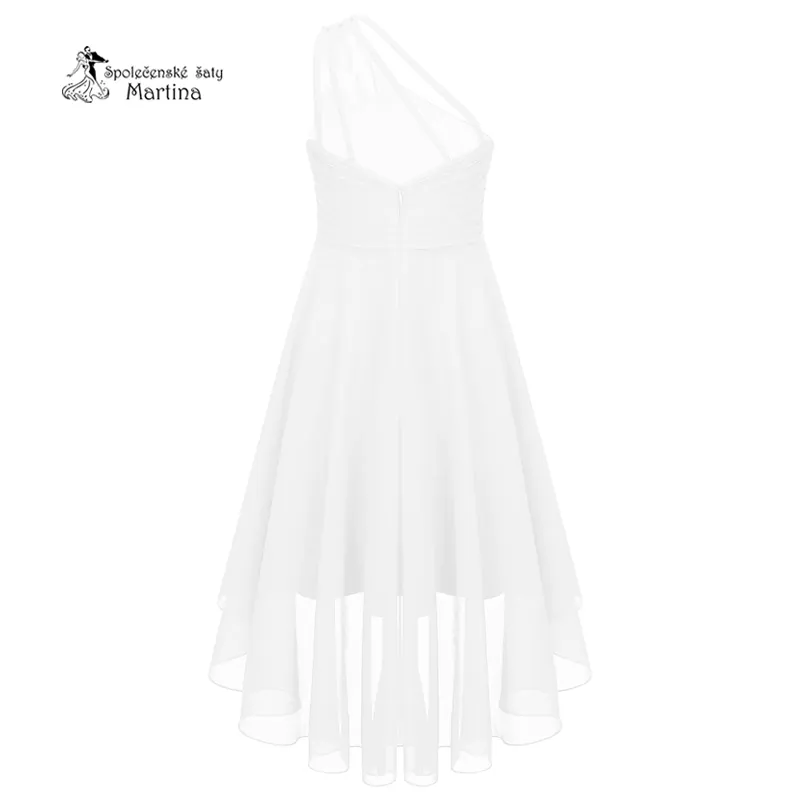 Bílé asymetrické dívčí šaty "Nikolka" na jedno rameno 6-16 let