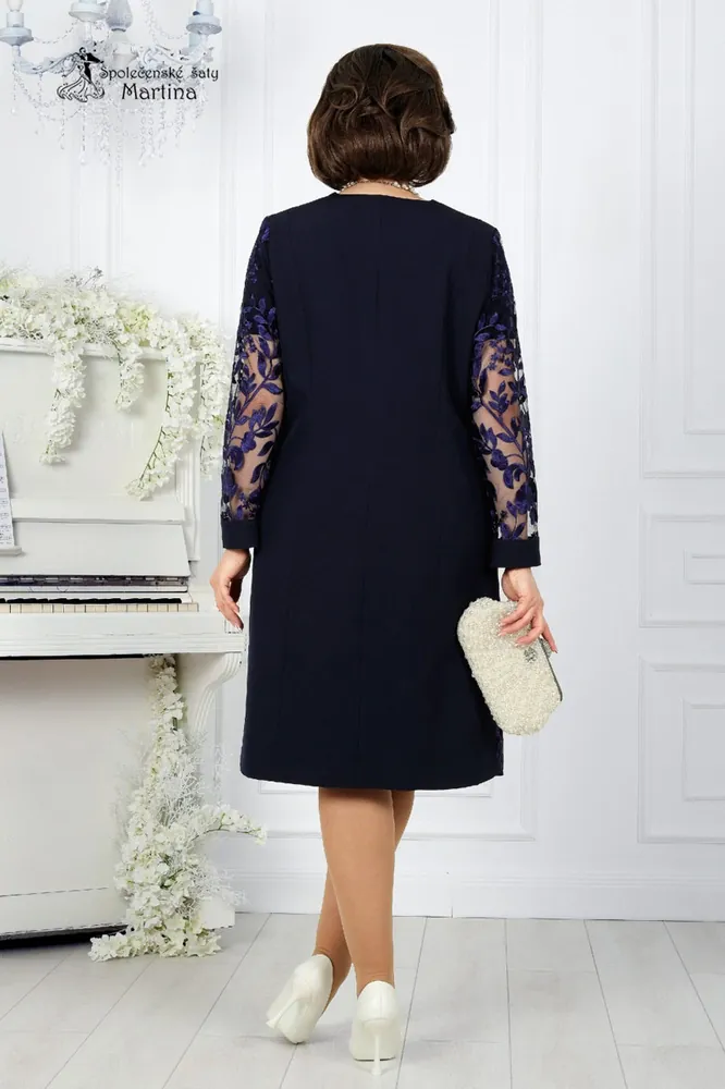 Tmavě modrý 2-dílný set volných šatů a kabátku "Jaida" - vel. 52