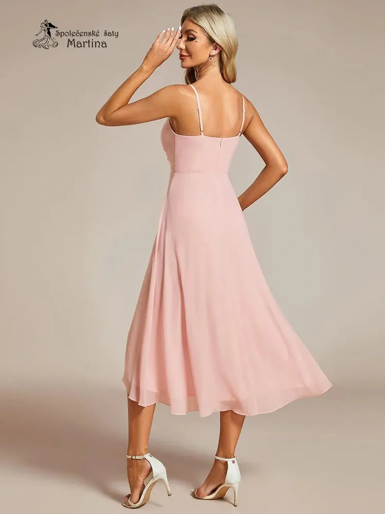 Růžové lehké asymetrické šaty na tenká ramínka "Loretta" - vel. 36