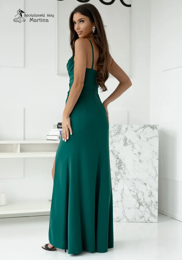 Tmavě zelené hladké bodycon šaty "Sylia" na tenká ramínka 