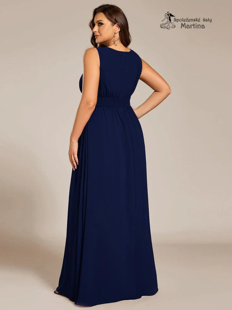 Tmavě modré plus size společenské šaty "Cherry" s lodičkovým výstřihem