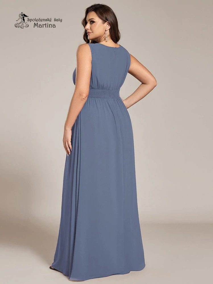 Dusty navy plus size společenské šaty "Cherry" s lodičkovým výstřihem
