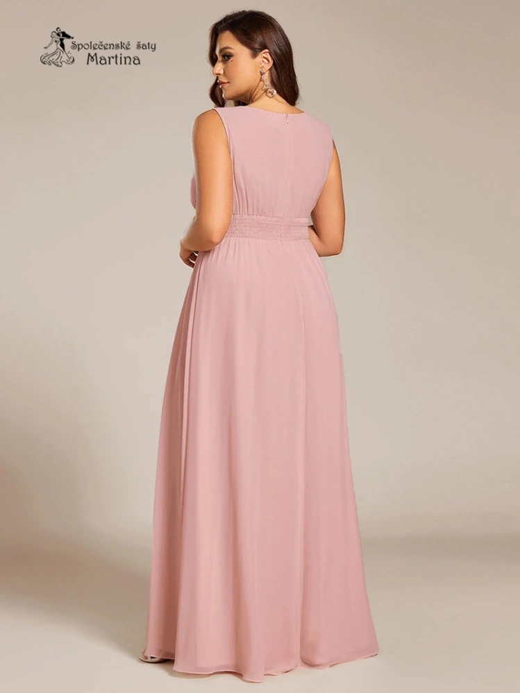 Starorůžové plus size společenské šaty "Cherry" s lodičkovým výstřihem