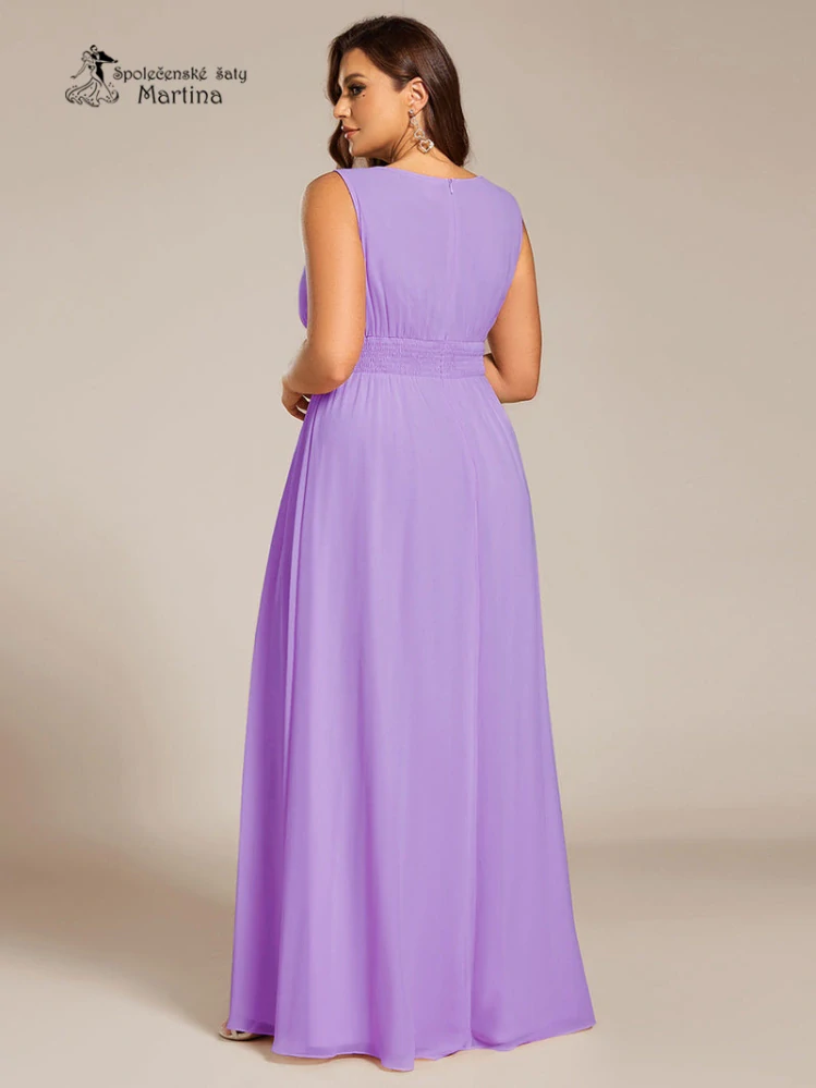 Levandulové plus size společenské šaty "Cherry" s lodičkovým výstřihem