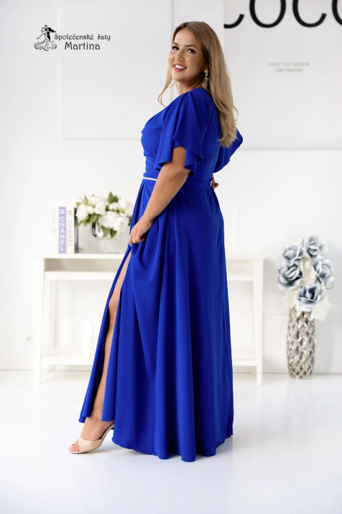 Královsky modré dlouhé společenské šaty "Elit" s volnými rukávy