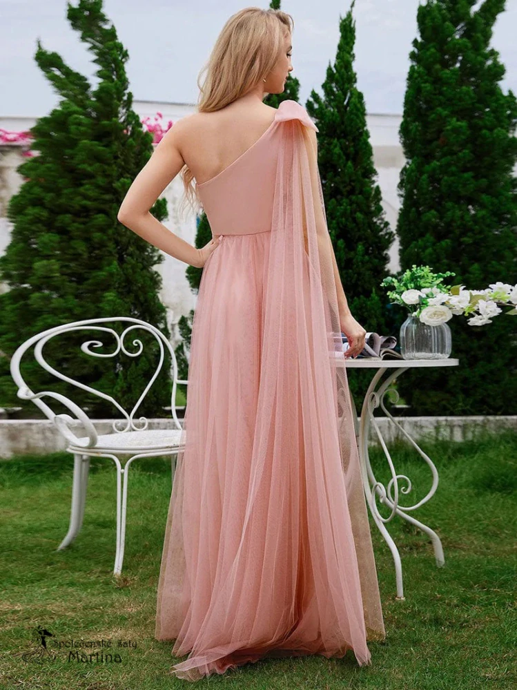 Růžové šaty na jedno rameno s lehkou tylovou sukní "Tisha"