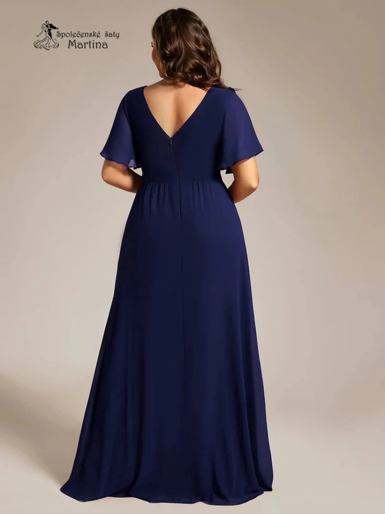 Elegantní tmavě modré společenské šaty s volnějším krátkým rukávem "Janine" - vel. 56