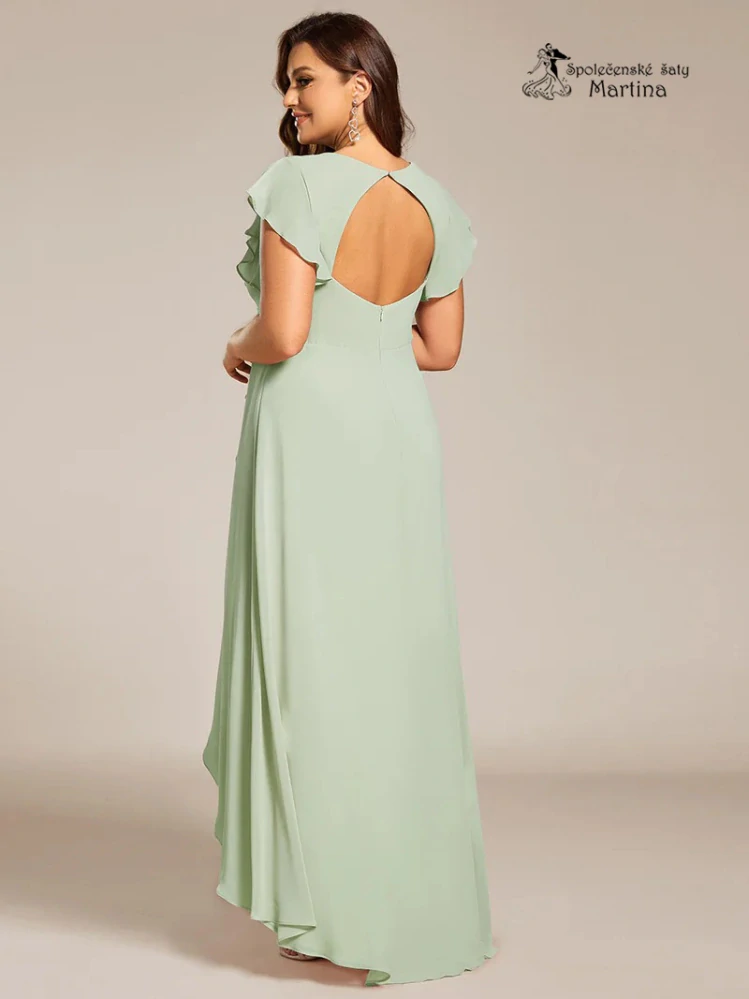 Dlouhé asymetrické mintové XXL šaty s volánovými rukávy "Alexina"