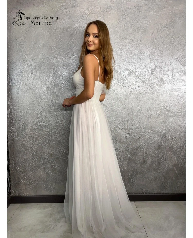 Bílé tylové svatební, popůlnoční šaty či na bílou prodlouženou "Milagros"