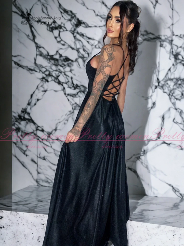 Černé brokátové maturitní šaty "Ania" na šněrování - vel. 40