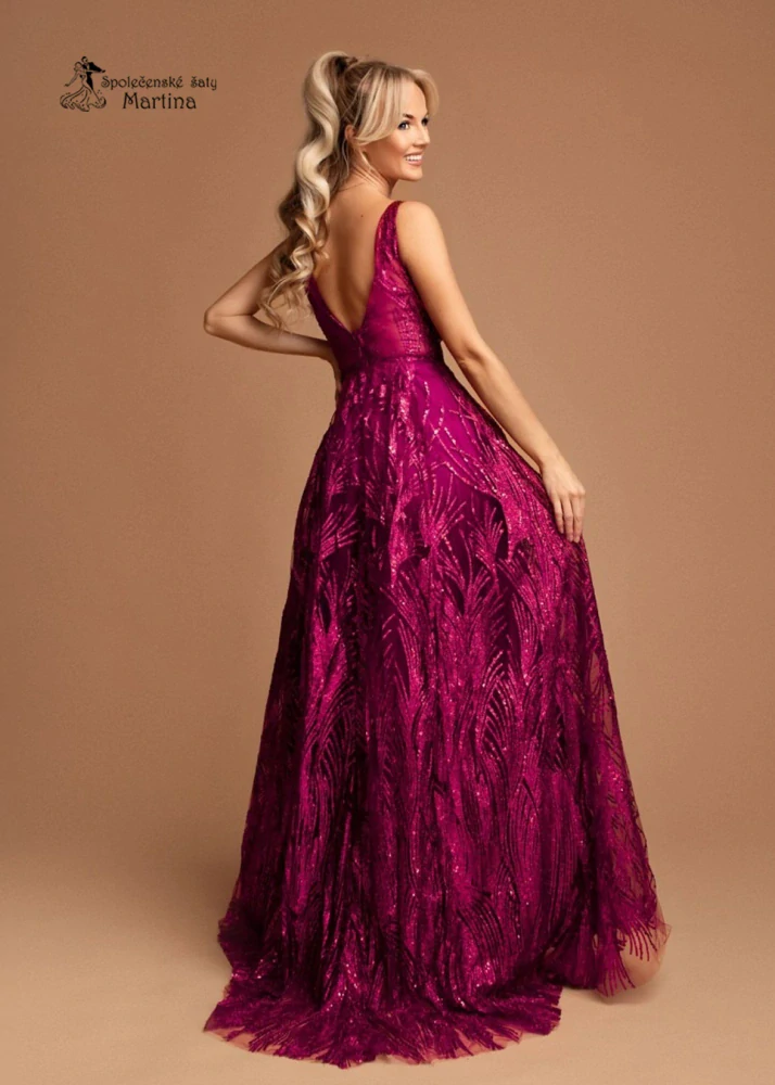 Fuchsiové třpytivé maturitní šaty "Elina" na širší ramínka 