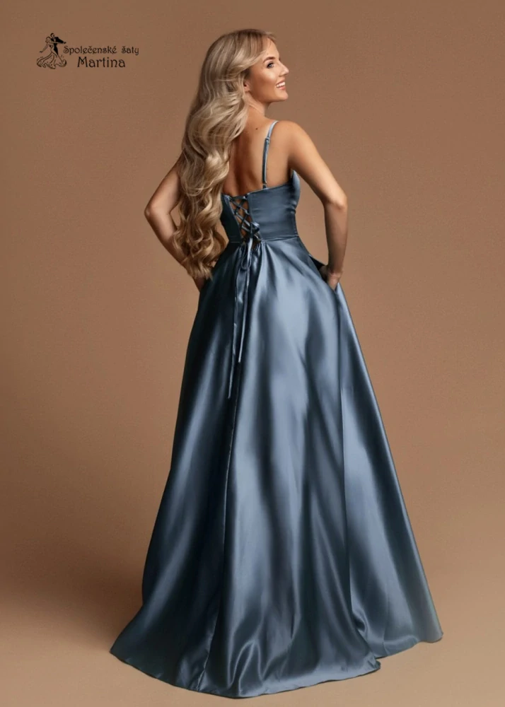 Staromodré saténové maturitní šaty "Helen" s kapsami - vel. L