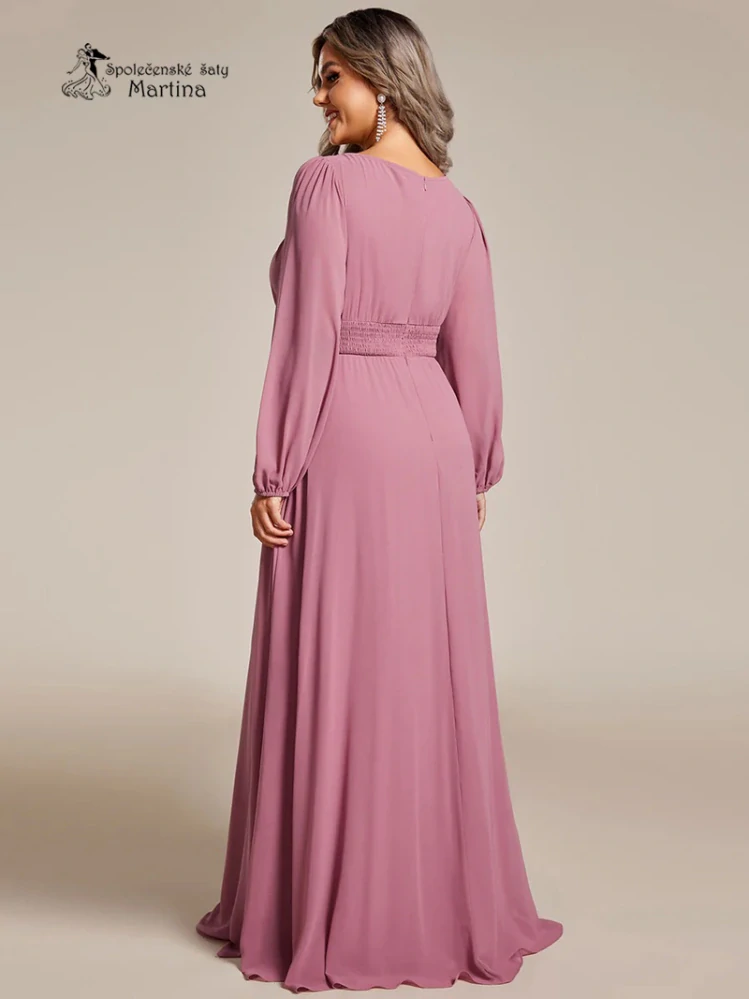 Starorůžové společenské šaty "Addie" s volnými rukávy - vel. 48
