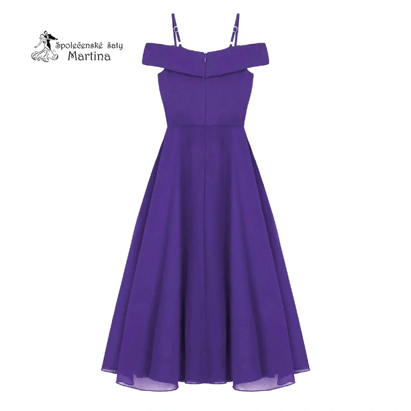 Tmavě fialové dlouhé dívčí šaty se spadenými ramínky "Nelinka"