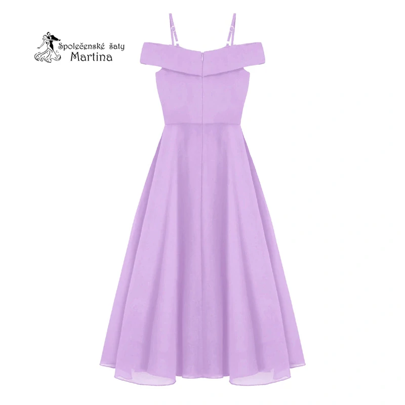 Lila dlouhé dívčí šaty se spadenými ramínky "Nelinka"