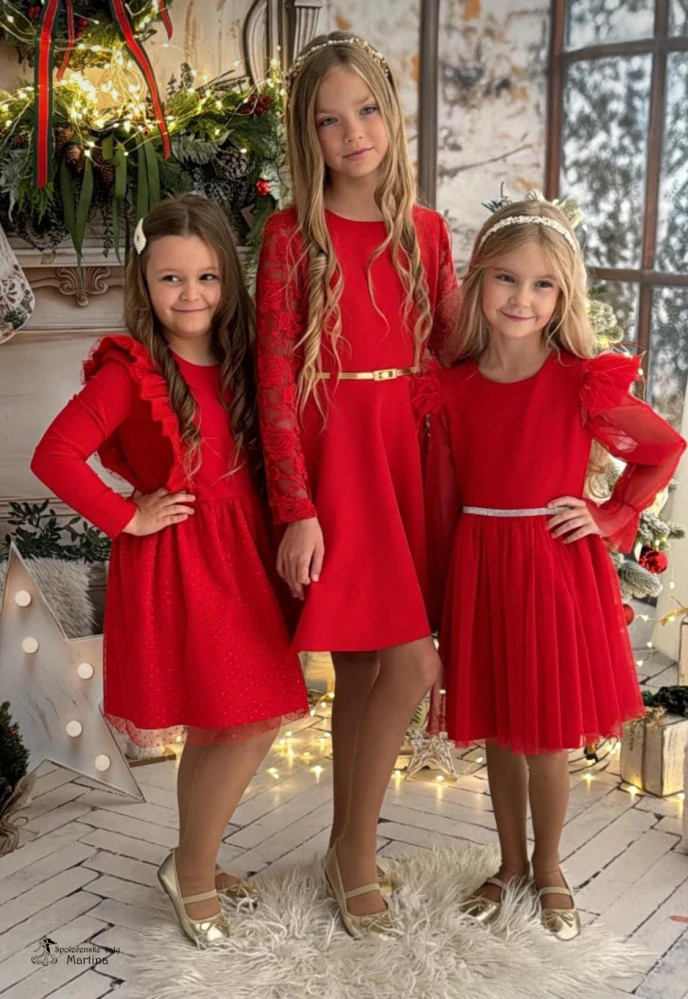 Dívčí červené šatičky na vánoční focení či ke stromečku "Mona"