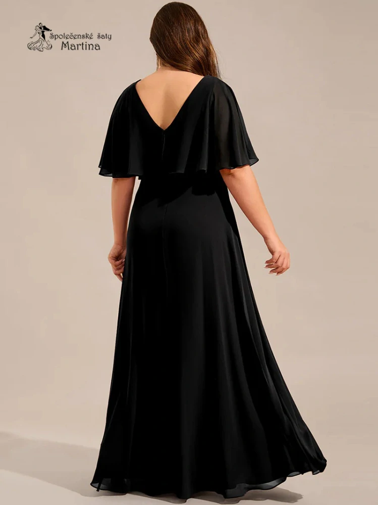 XXL černé šifonové šaty "Valentine" s netopýřími rukávy