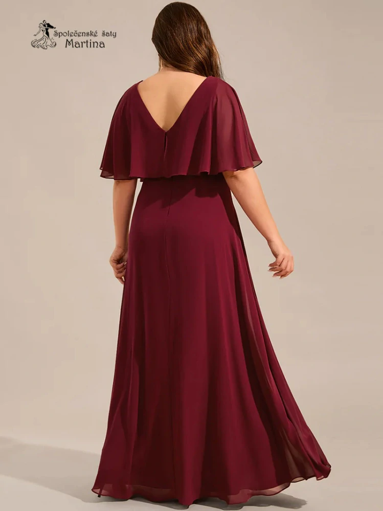 XXL vínové šifonové šaty "Valentine" s netopýřími rukávy - vel. 46