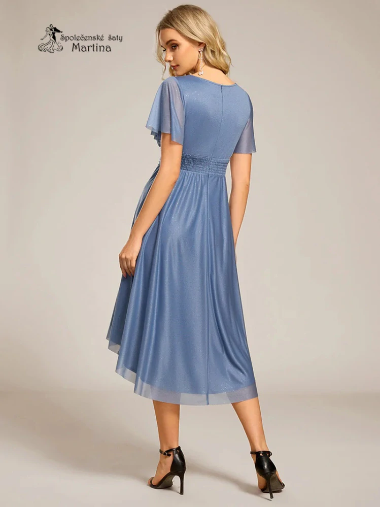 Dusty navy krátké midi jemně třpytivé šaty "Joel" s lodičkovým výstřihem - vel. 42