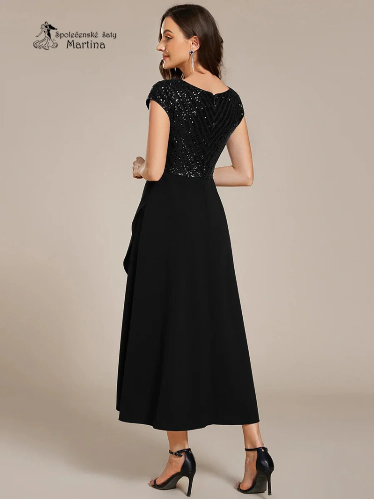 Černé midi společenské šaty "Cora" se zdobeným živůtkem - vel. 44