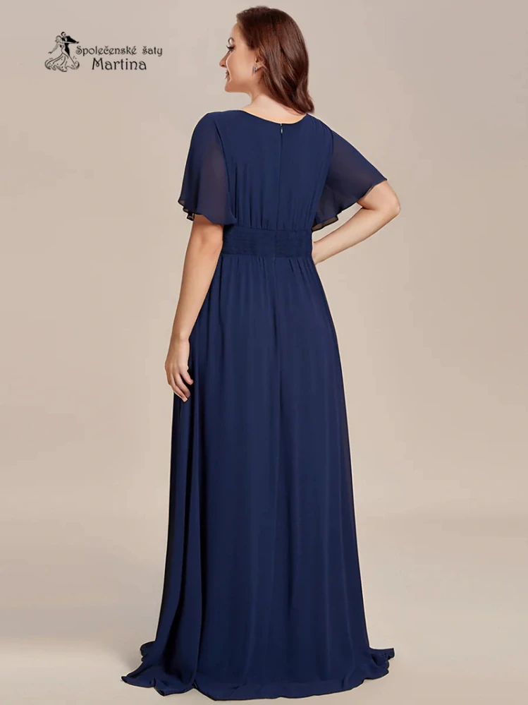 Tmavě modré šifonové šaty s rukávkem a žabičkováním na zádech "Stela" - vel. 38