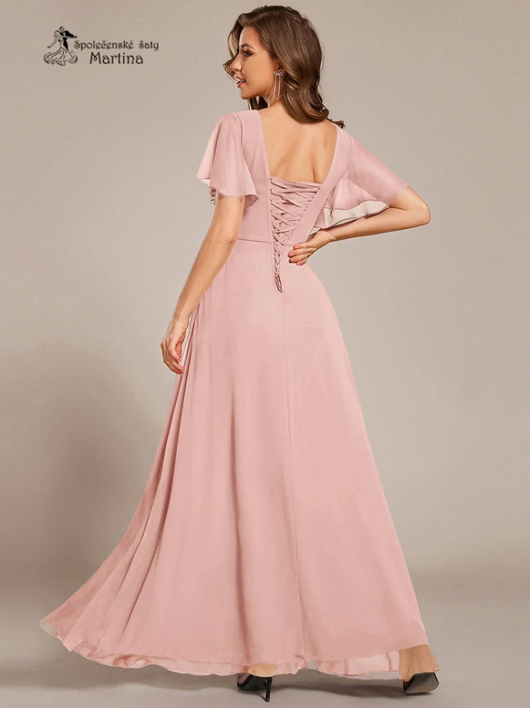 Dlouhé růžové šifonové šaty na šněrování "Jessica"